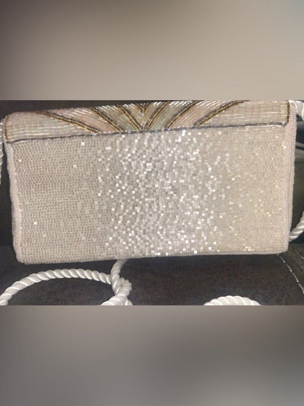 La Regale Pearl and Gold Beaded Shell-Pattern Clutch - Picture 2 of 4